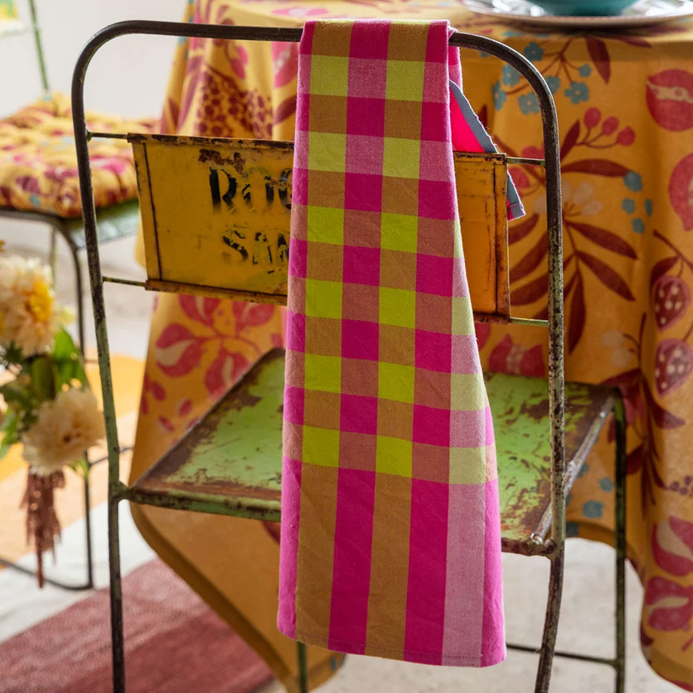 “Trellis” organic cotton tea towel - dark peony