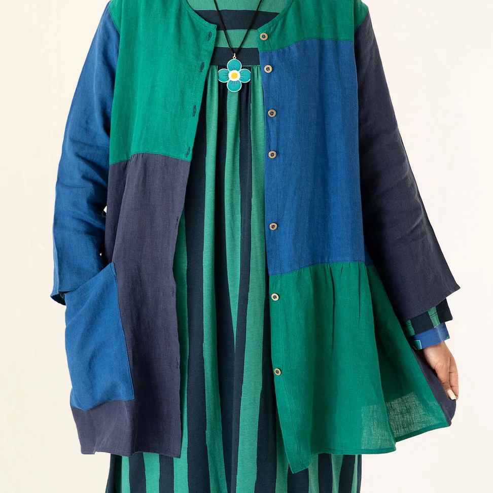 Blouse d'artiste "Azores" en lin - indigo foncé/multicolore