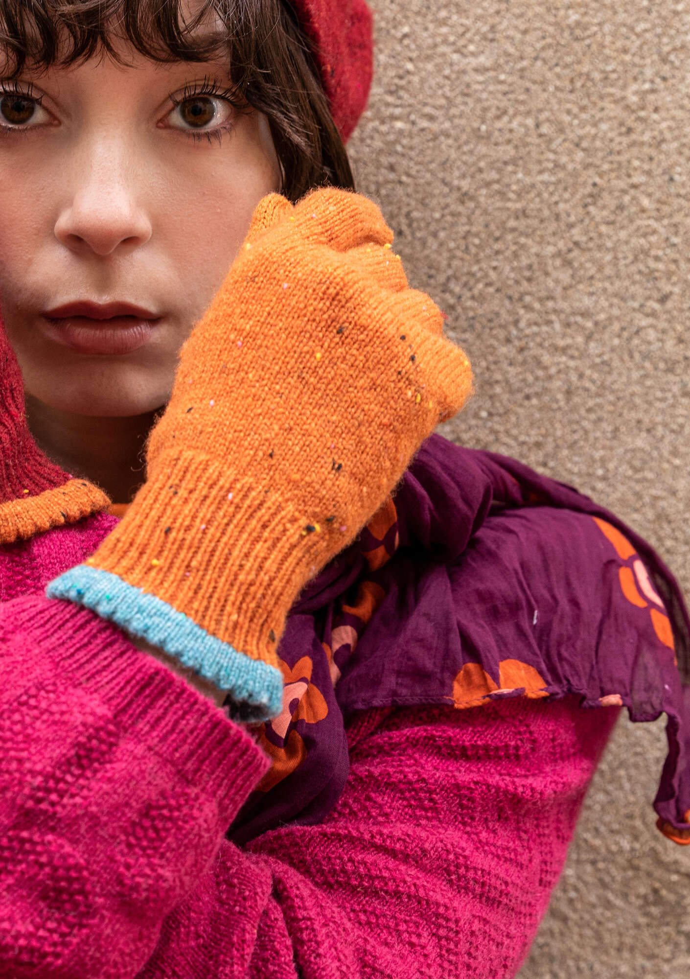 Handschoenen van lamswol met touchmateriaal gebrand oranje