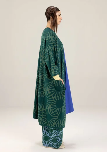 Lang strikkejakke «Midori» i økologisk bomull - regnskogsgrønn