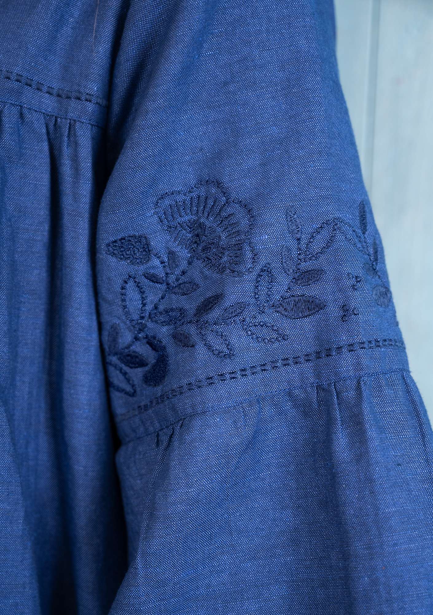 “Majorelle” organic cotton/linen dress bluebell thumbnail