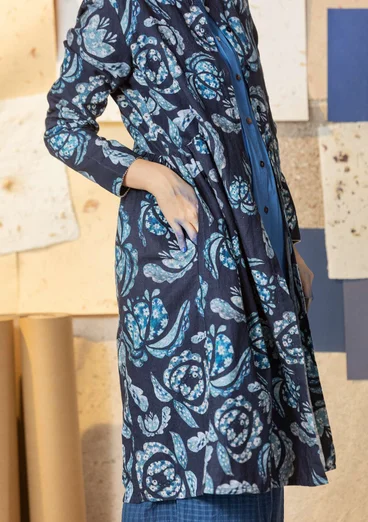 “Herbarium” dress in woven organic cotton/linen - dark indigo