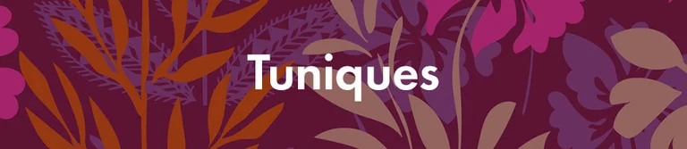 Un motif violet avec le texte « Tuniques » en blanc.