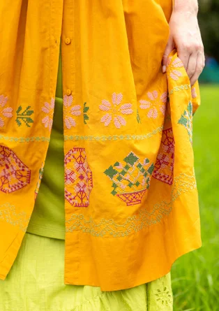 Ärmelloses Kleid „Cross“ aus Bio-Baumwolle - senf