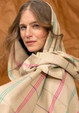 “Kari” woven cotton/wool scarf with a check pattern - dark natural