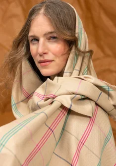 Foulard à carreaux tissé "Kari" en coton/laine - naturel foncé