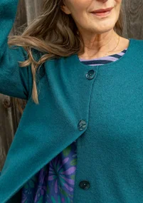 Coatigan in felted organic wool - petrol blue