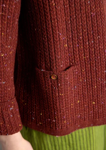 Noppen-Strickjacke aus Lammwollmischung - curryrott-melange