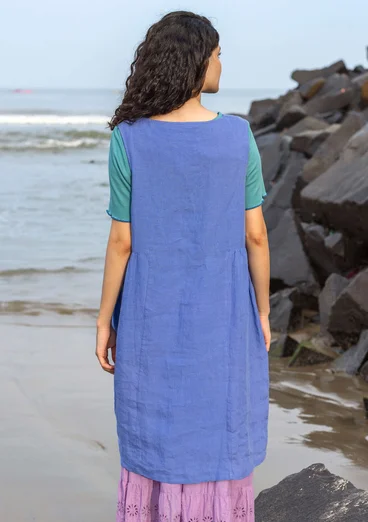 Sleeveless woven linen dress - blue lotus