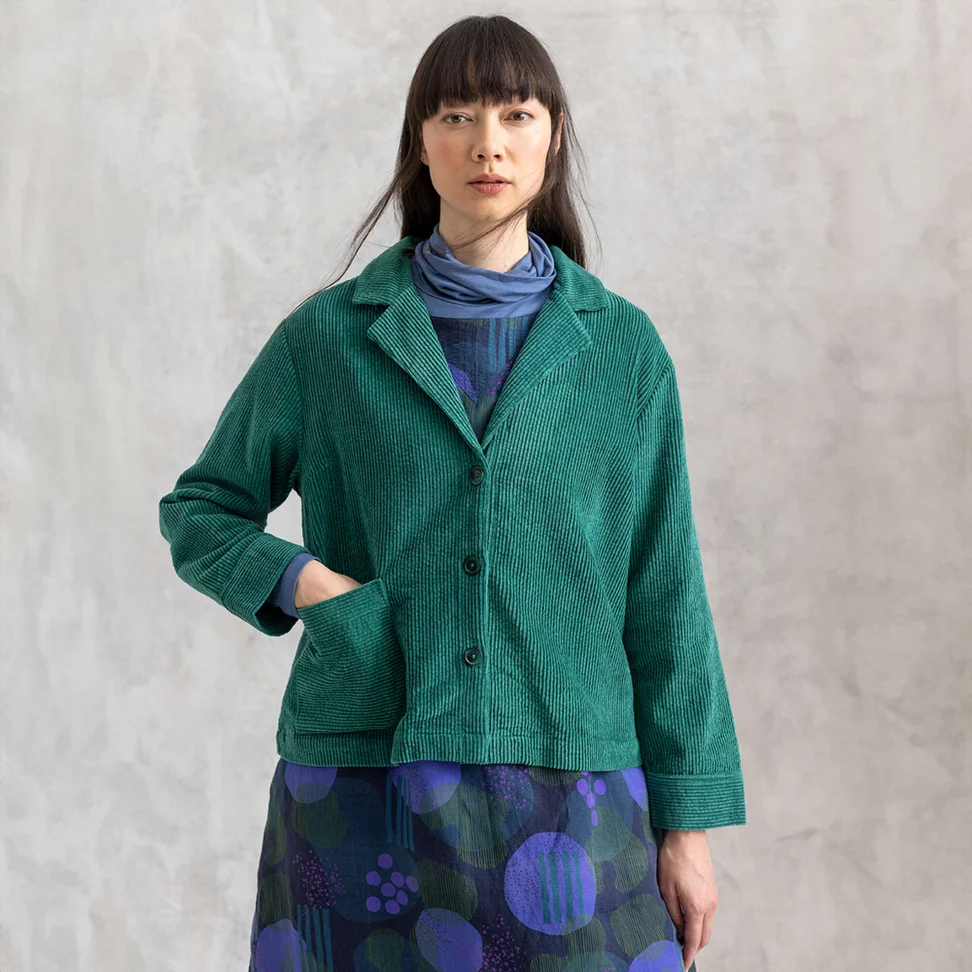 Veste "Rime" en velours côtelé de coton biologique - vert bouteille clair