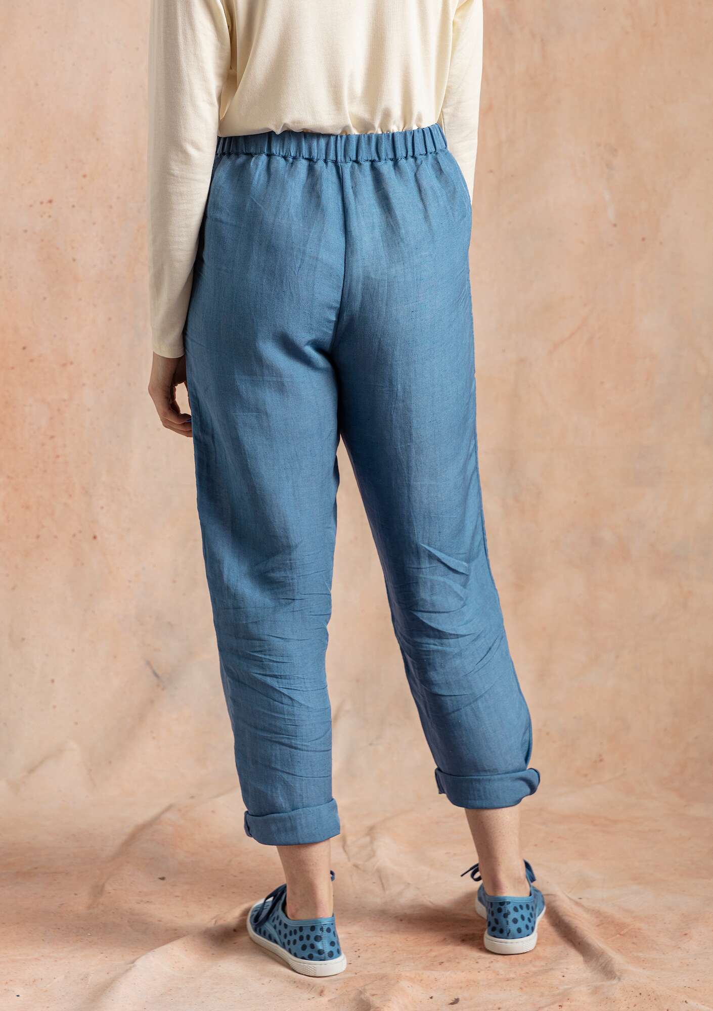 Vevd bukse i lin/modal linblå thumbnail