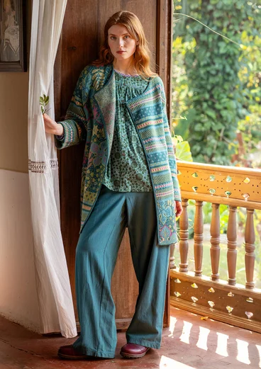 Pantalon "Agatha" en coton biologique tissé - pétrole foncé