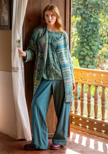 Pantalon "Agatha" en coton biologique tissé - pétrole foncé