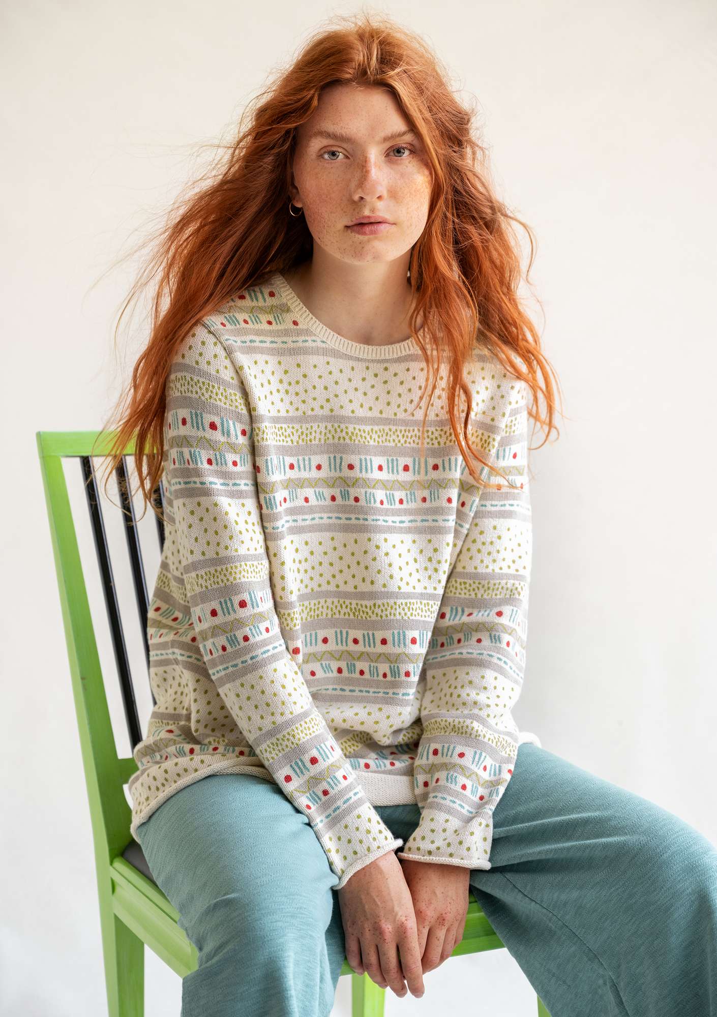 FAVORITT-genseren «Rita» i resirkulert bomull flerfarget/mønstret thumbnail