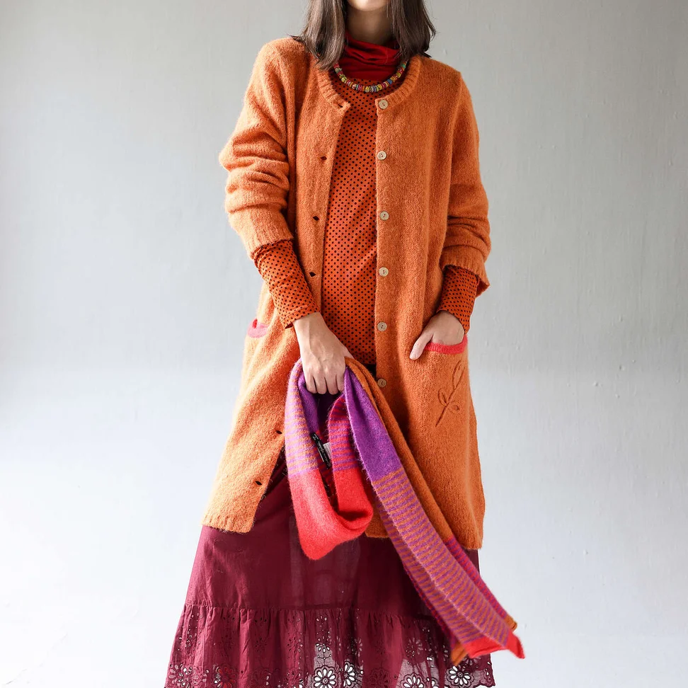 Lang vest "Tulipe" van alpacamix - gebrand oranje