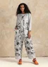 “Gardener” organic cotton/linen dungarees (heron/patterned S)