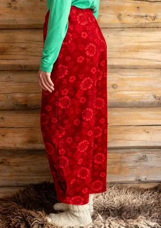 Velourbyxa "Nootka" i ekologisk bomull/återvunnen polyester - lingon/mönstrad