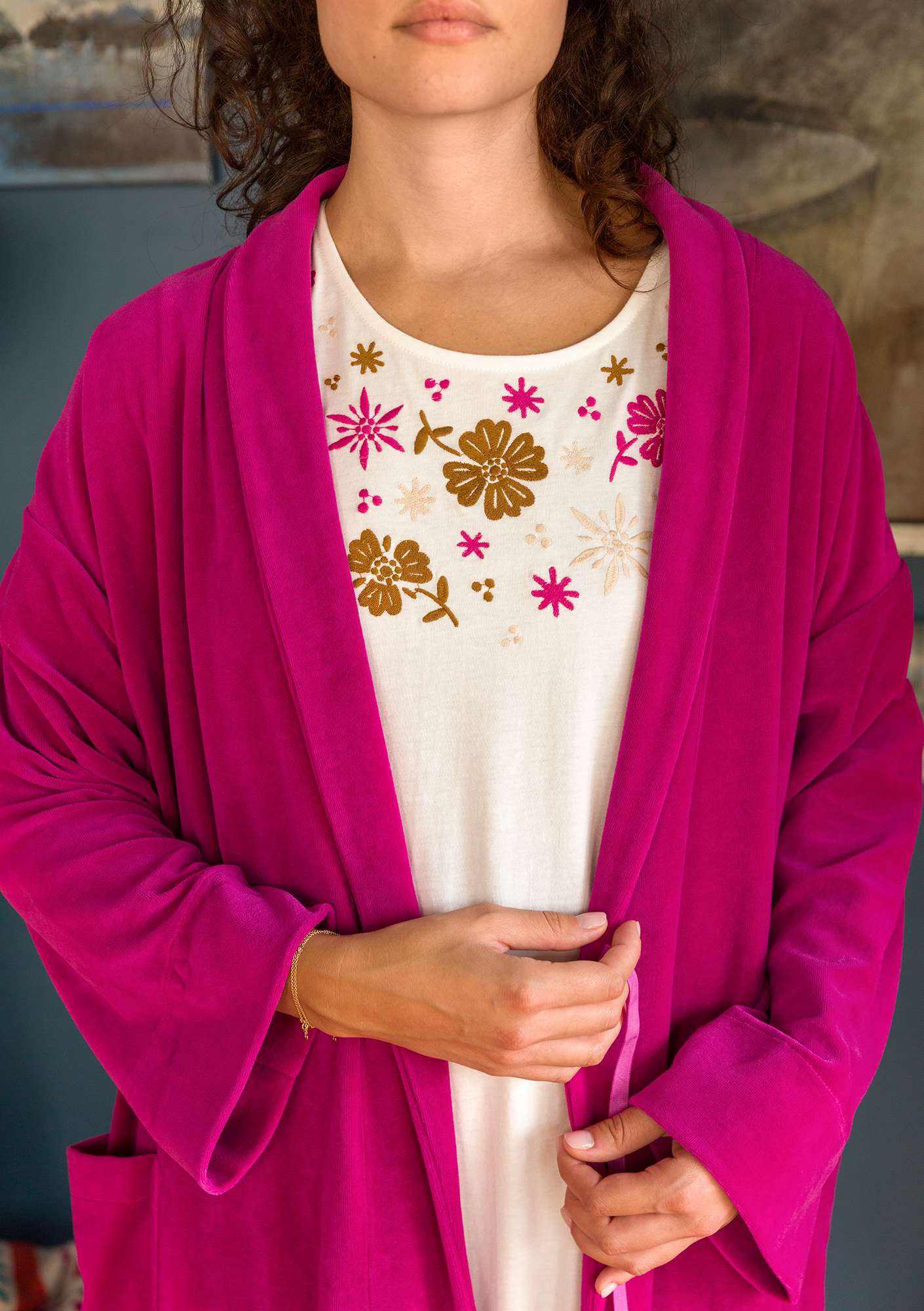 Bathrobe in organic cotton/recycled polyester cochineal thumbnail