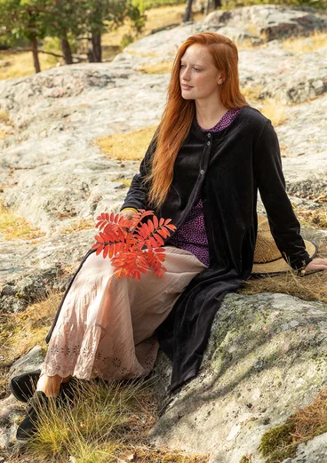 Button-through, organic cotton/recycled polyester velour dress - black