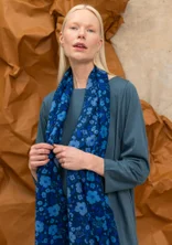 “Leah” cotton/silk scarf with a floral design - Pacific blue