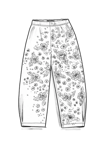 “Nootka” organic cotton/recycled polyester velour trousers - forest green/patterned