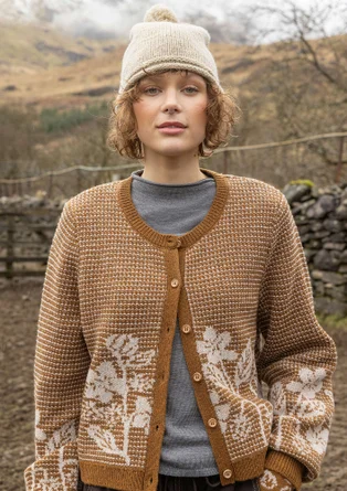 Geblümte Strickjacke „Hildur“ aus Wolle - messing-melange
