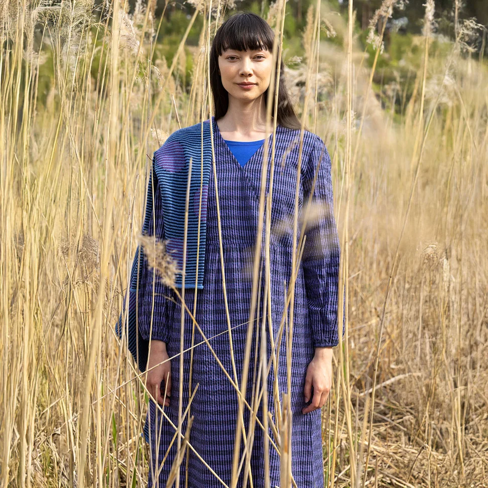 Jurk "Wavy" van geweven biologisch katoen - hemelsblauw