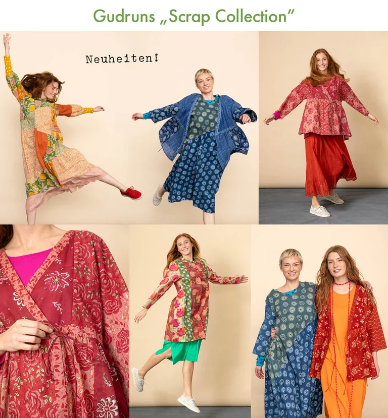 Eine Collage mit Bildern von Frauen in Mustermode aus Gudrun Sjödéns Scrap Collection. 
