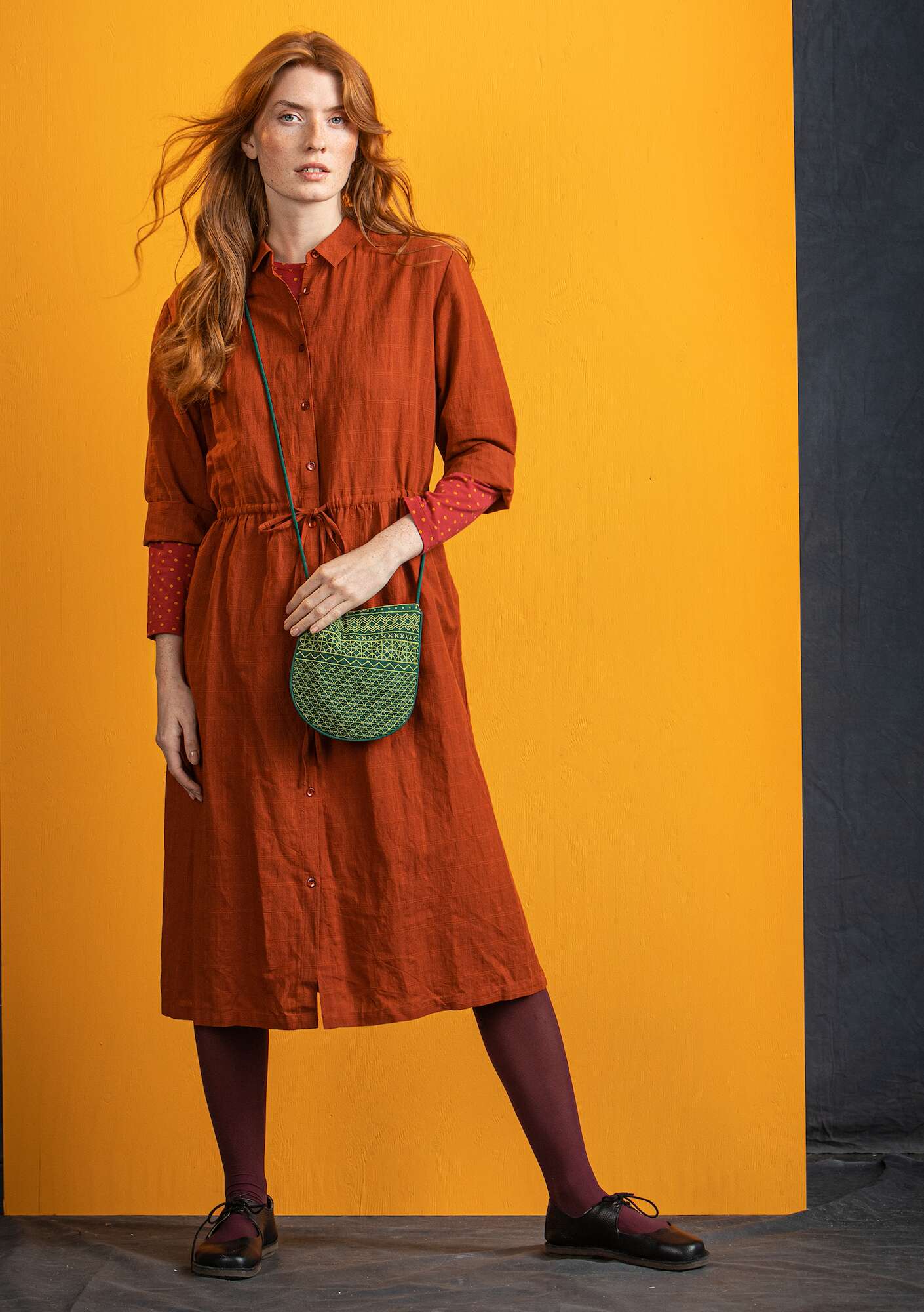 Woven organic cotton/linen dress rust
