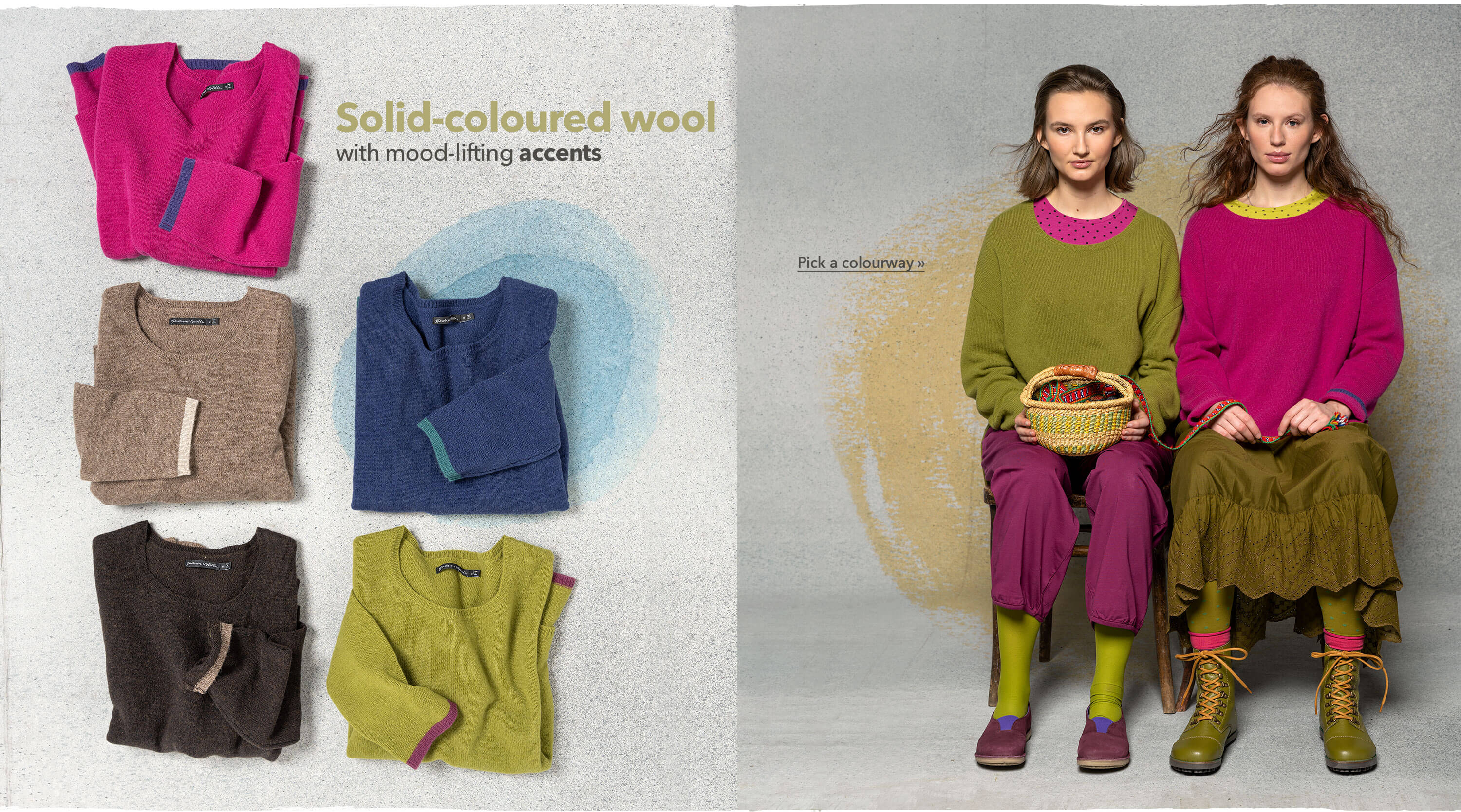 Solid-coloured wool with mood-lifting accents.