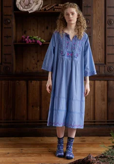 “Twinkle” nightgown in organic cotton - sea blue