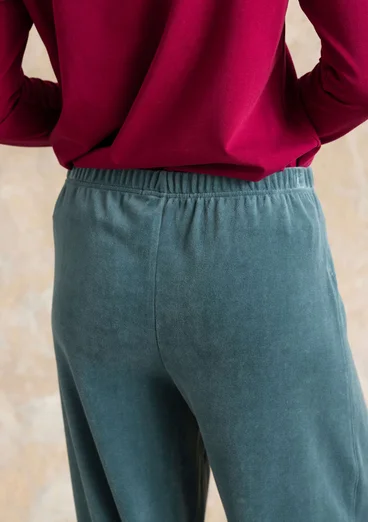 Ensfarget velurbukse i økologisk bomull / resirkulert polyester - tea tree