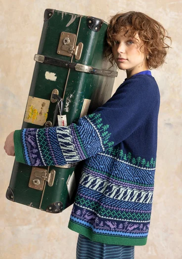 Gemusterter Pullover „Harsprång“ aus Lammwolle/Recycling-Wollgemisch - mitternachtsblau