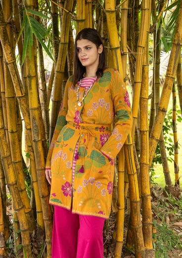 Long gilet "Täppa" en coton biologique - moutarde