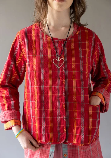 “Kerala” reversible checked organic cotton jacket - parrot red
