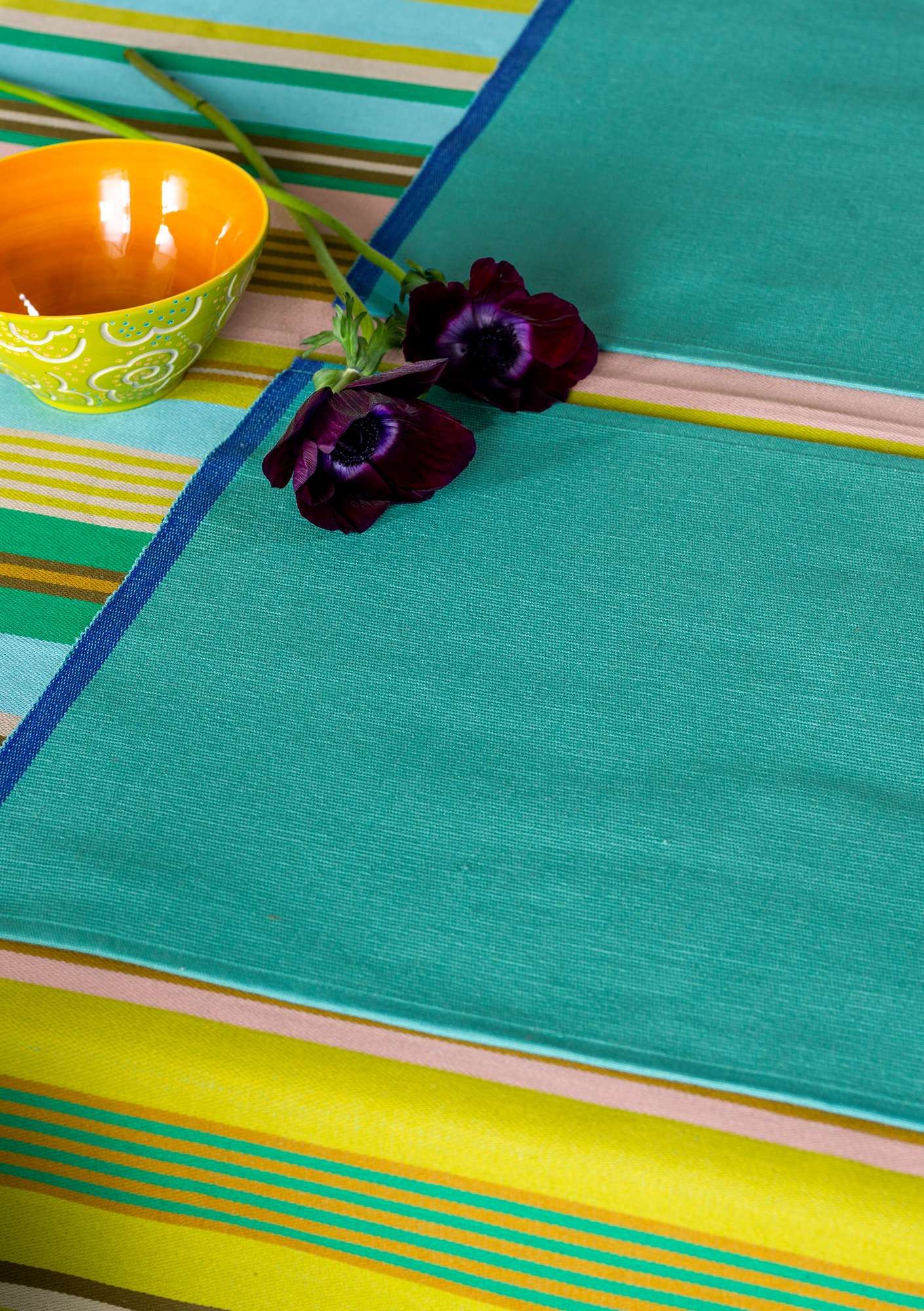 “Bolster” place mat in organic cotton  aqua green thumbnail