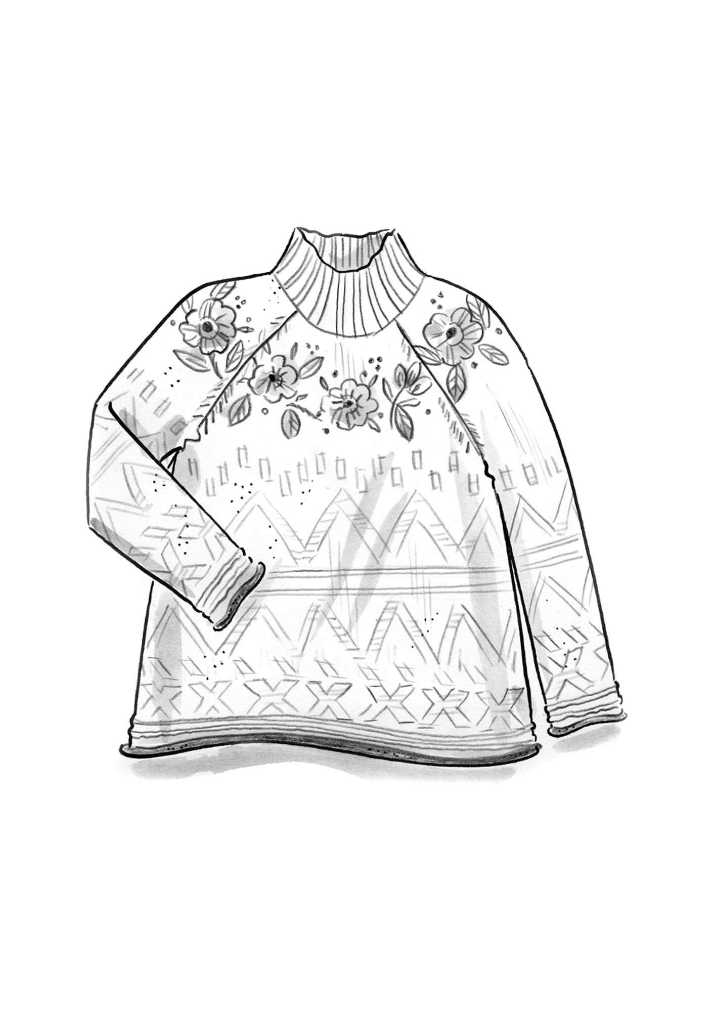 Handbestickter Pullover „Margrethe“ aus Wolle moosbeere