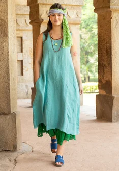 Mouwloze jurk van geweven linnen - weidebeek