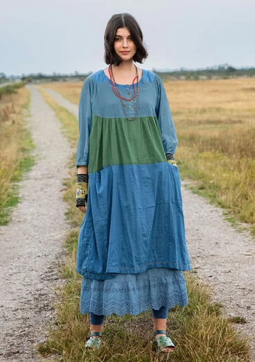 "Desert" woven organic cotton dress - green indigo