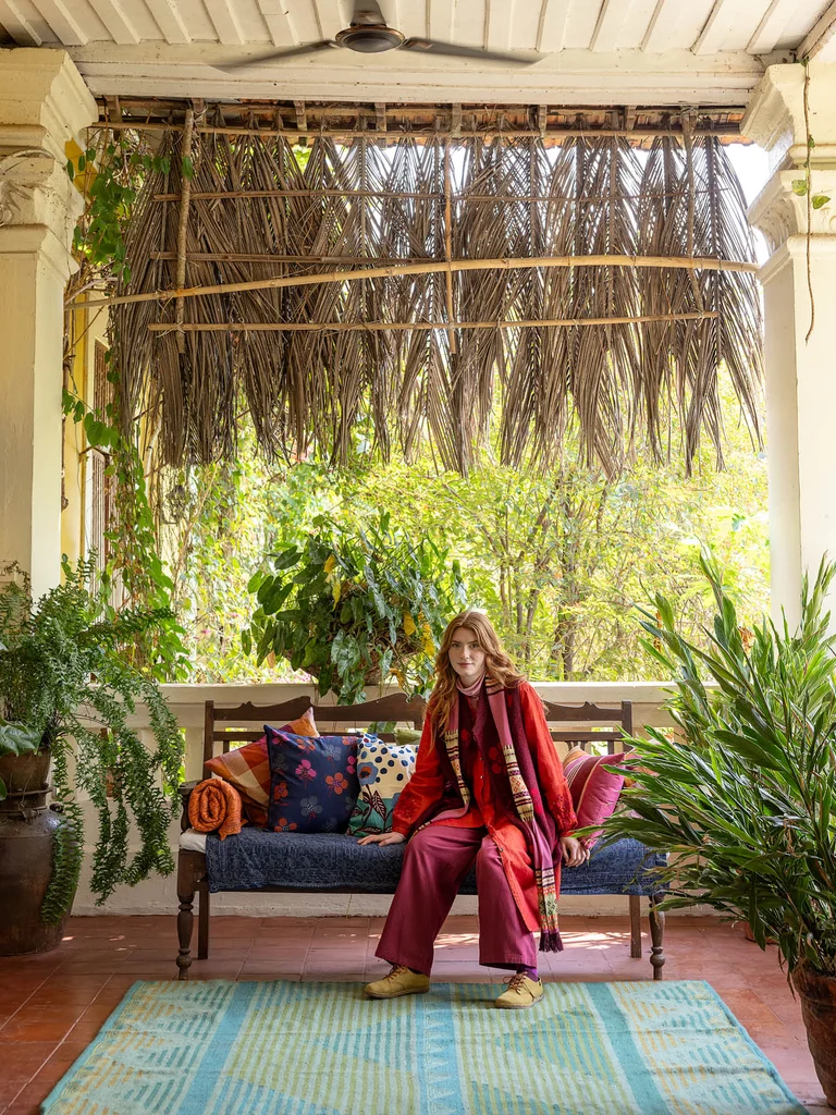 Block-printed “Peru” throw in organic cotton