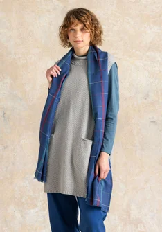 Foulard à carreaux tissé "Kari" en coton/laine - bleu indigo