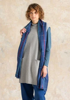 Foulard à carreaux tissé "Kari" en coton/laine - bleu indigo