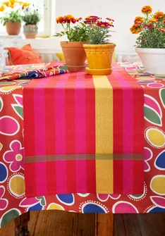 Striped organic cotton table runner - amaryllis