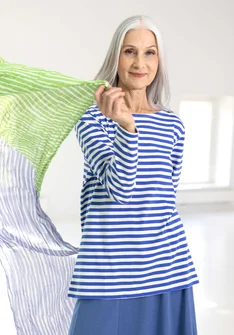 Essential striped top in organic cotton - brilliant blue/ecru