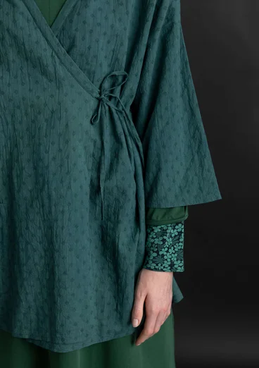 Dobbygeweven kimono van biologisch katoen - opaalgroen