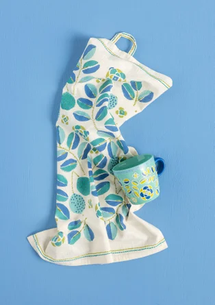  “Tulsi” block-printed kitchen towel in organic cotton - vanilla