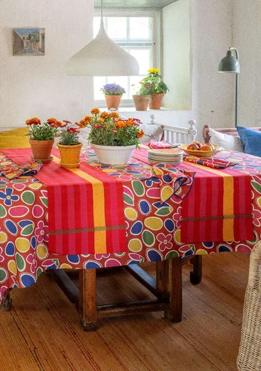 Striped organic cotton table runner - amaryllis