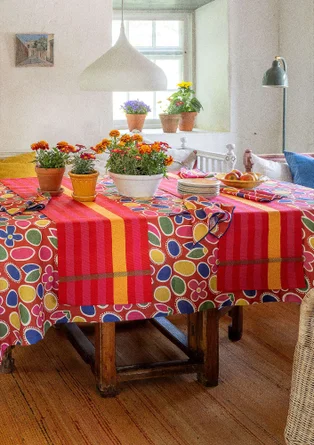 Striped organic cotton table runner - amaryllis