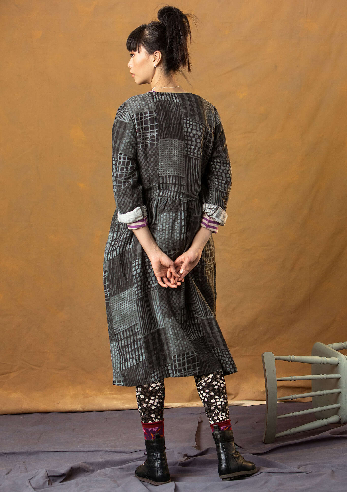 “Ottilia” woven dress in linen/modal black thumbnail
