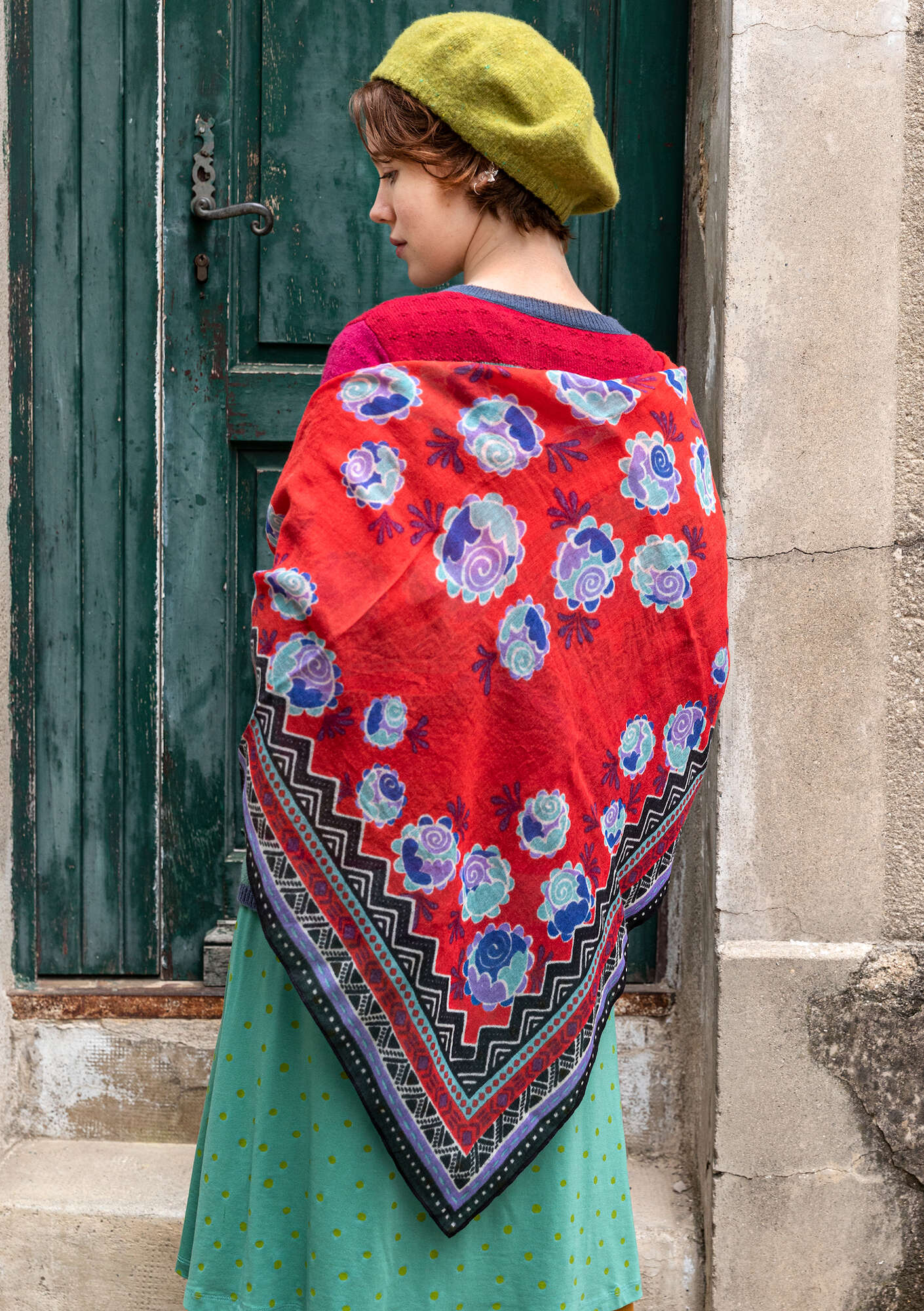 “Frida” wool shawl tomato thumbnail